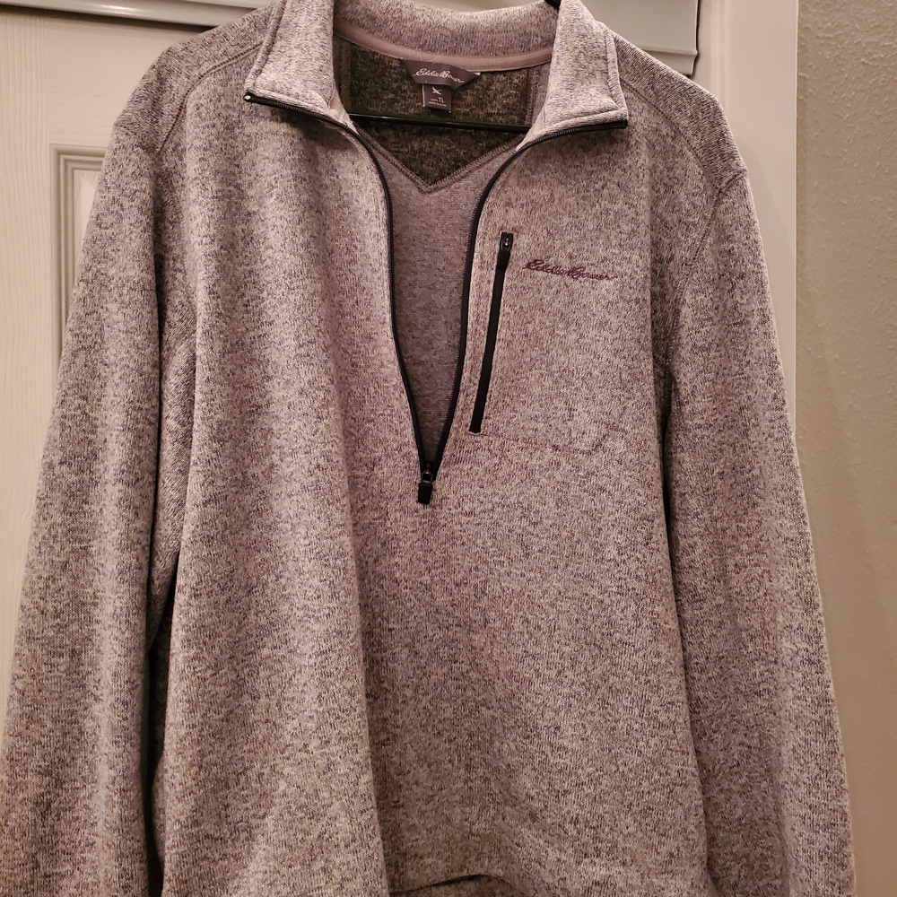 Eddie Bauer Gray Men's Fleece Lined Half Zip Sweater